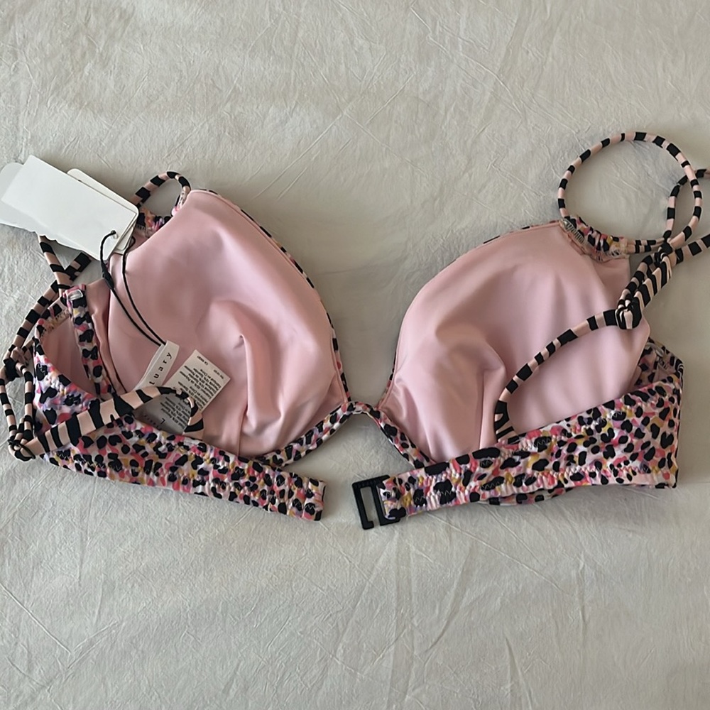 Anthropology Sanctuary Lotus Pink Leopard Print Women's Underwire Bikini Top Lg - Picture 5 of 7